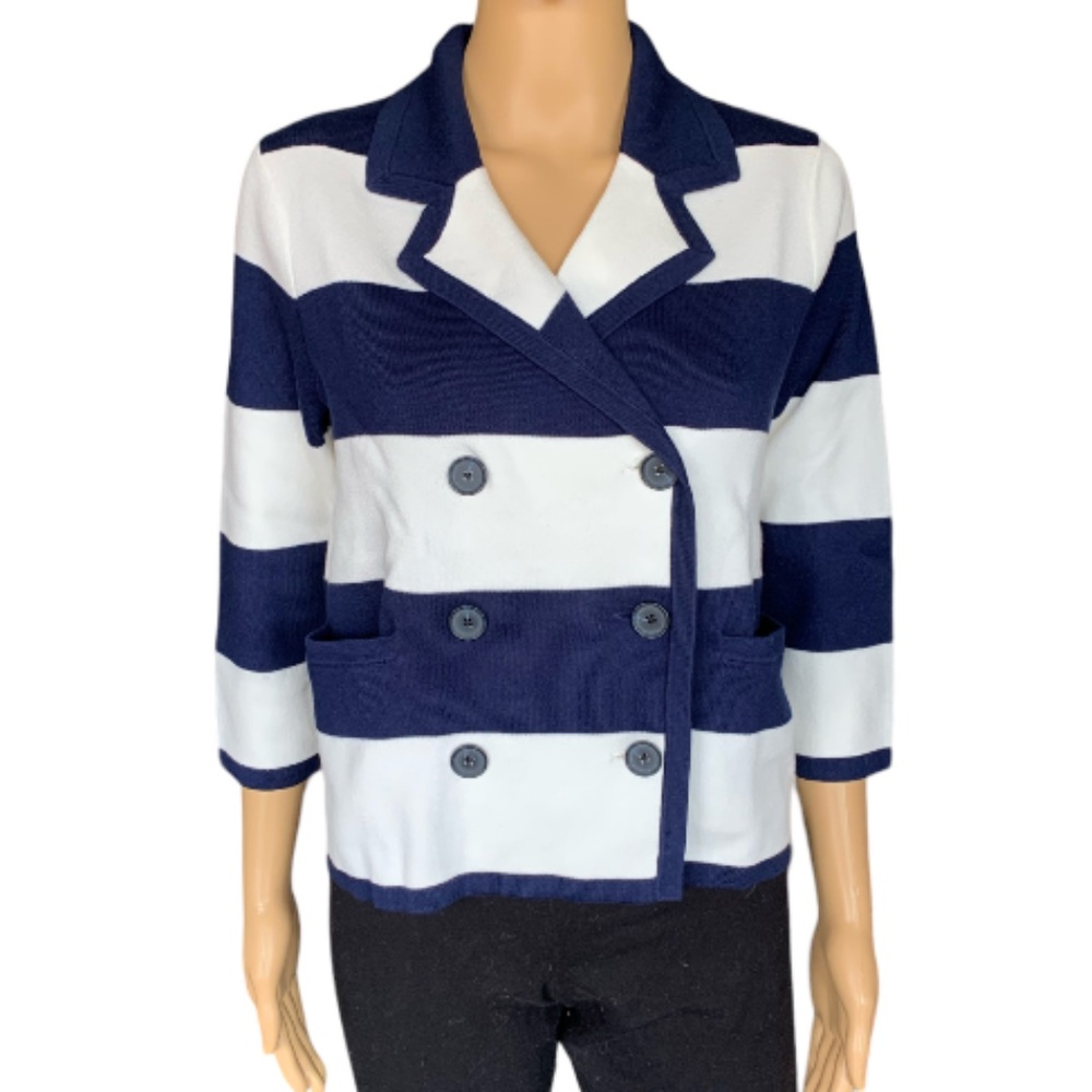 LANDSEND Wm 3Q Sleeve Sweater Jacket Supima Cotton/Fine Gauge/Double Breasted